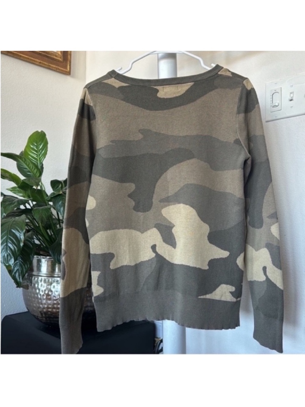Mossimo Leopard Camouflage Knit Sweaters Sz M Crew Green Brown Black - Picture 5 of 14